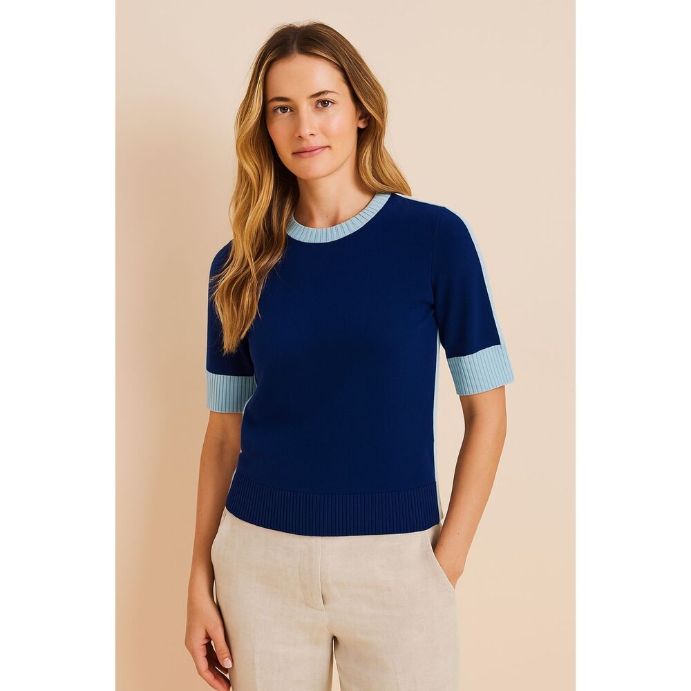 summersalt Navy & Light Blue Short Sleeve Knit Top